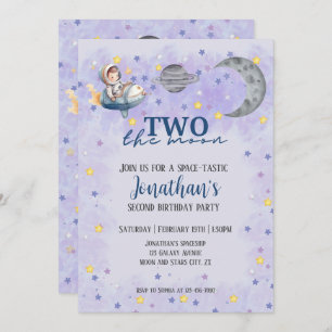 Invitation Two The Moon Boy Space Rocket 2e anniversaire