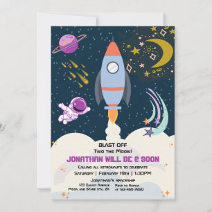 Invitation Two The Moon Boy Space Rocket 2e anniversaire