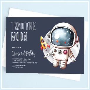 Invitation Two The Moon Modern Blue 2e anniversaire