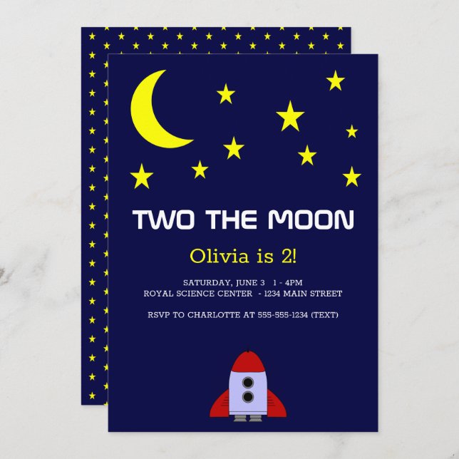 Invitation Two The Moon Rocket Ship 2e anniversaire (Devant / Derrière)