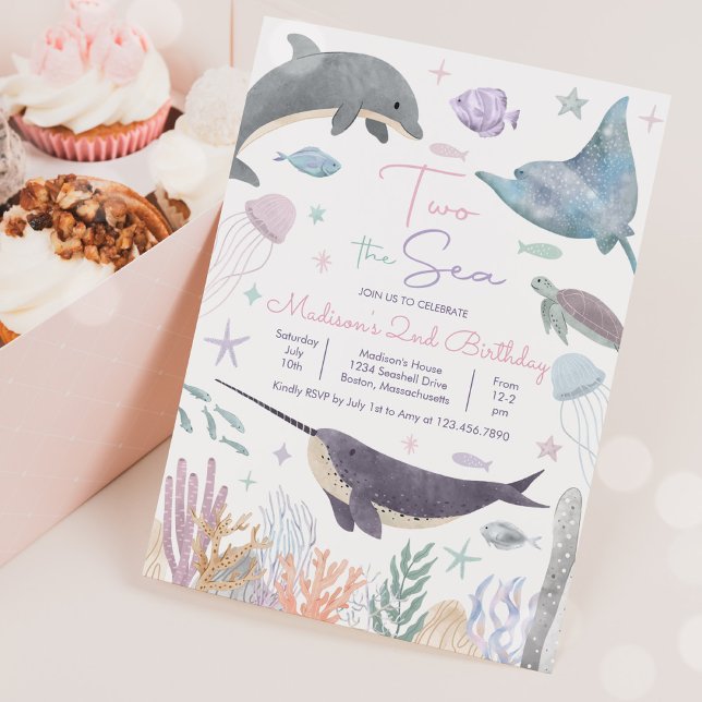 Invitation Two The Sea Dolphin Narwhal Sea Life 2e anniversai (Créateur téléchargé)