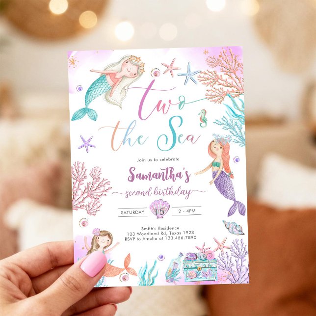 Invitation Two The Sea Mermaid Under The Sea 2nd Birthday (Créateur téléchargé)