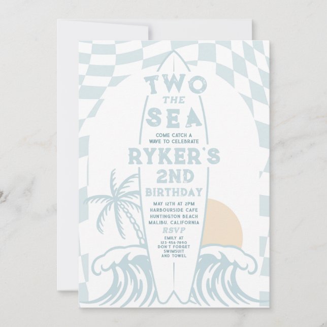 Invitation Two The Sea Modern Surf Surboard 2e anniversaire (Devant)