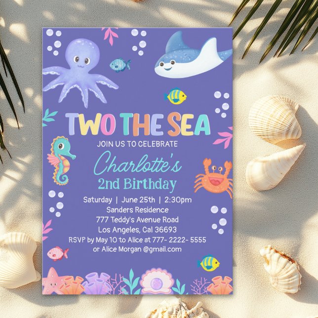 Invitation TWO the SEA – Under the Sea 2nd Birthday for Girls (Créateur téléchargé)