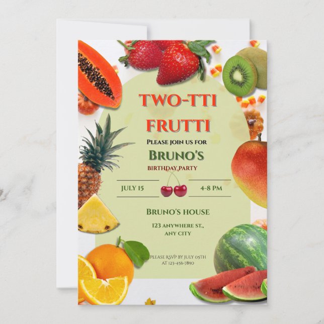 Invitation Two-tti Frutti | Anniversaire sur le thème des fru (Devant)