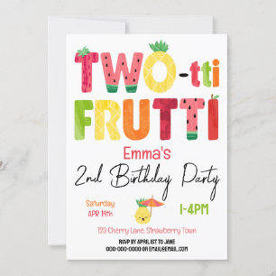Invitation TWO-tti Frutti Cuties 2e anniversaire Fruit tropic
