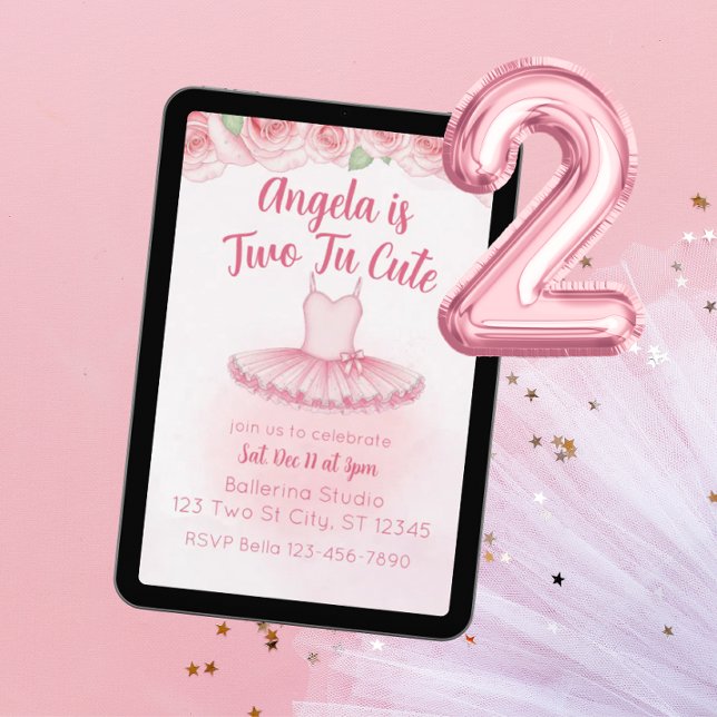 Invitation Two Tu Cute, Ballerina 2nd Birthday (Créateur téléchargé)