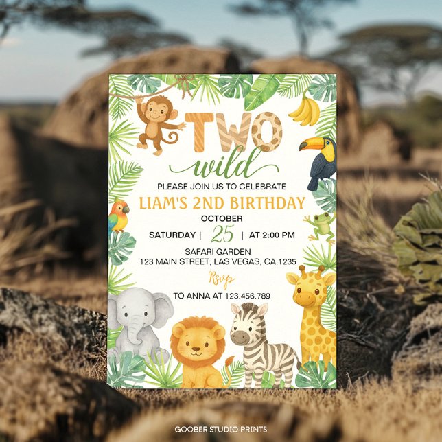 Invitation Two Wild Animals Safari 2nd Birthday Party (Créateur téléchargé)