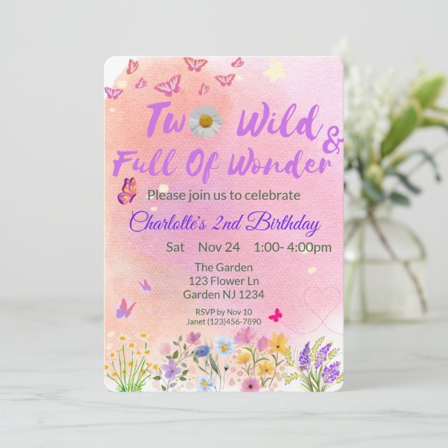 Invitation "Two Wild & Full of Wonder" Deuxième anniversaire (Debout devant)