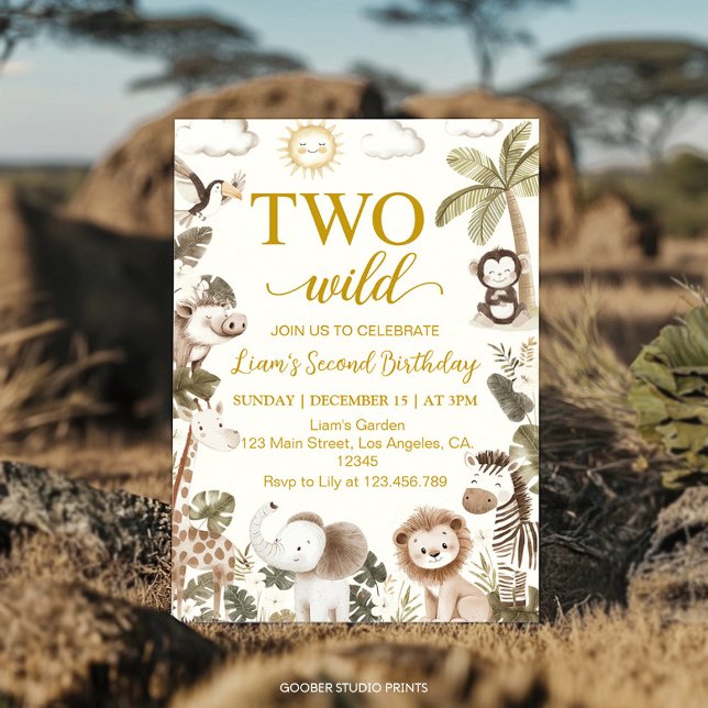 Invitation Two Wild Safari Animals 2nd Birthday Party (Créateur téléchargé)
