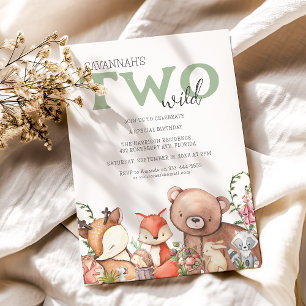 Invitation Two Wild   Woodland Animal Kids Birthday Party