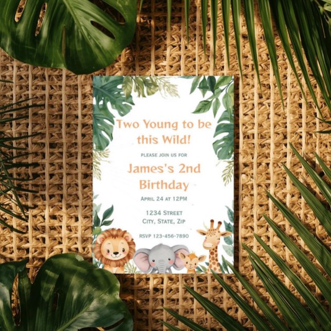 Invitation Two Young Safari Jungle Animals 2nd Birthday (Créateur téléchargé)
