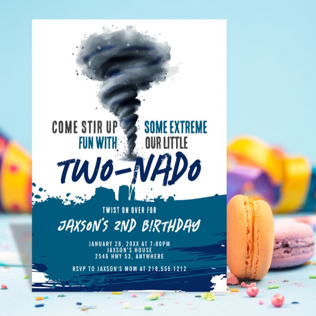 Invitation Twonado Twister Tornade Grunge Bleu Anniversaire (Twonado Twister Tornado Blue Grunge Birthday Invitation)
