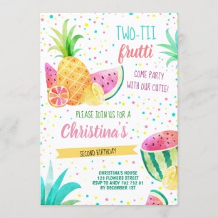 Invitation Twotti Frutti Girl 2e anniversaire Tropical Summer