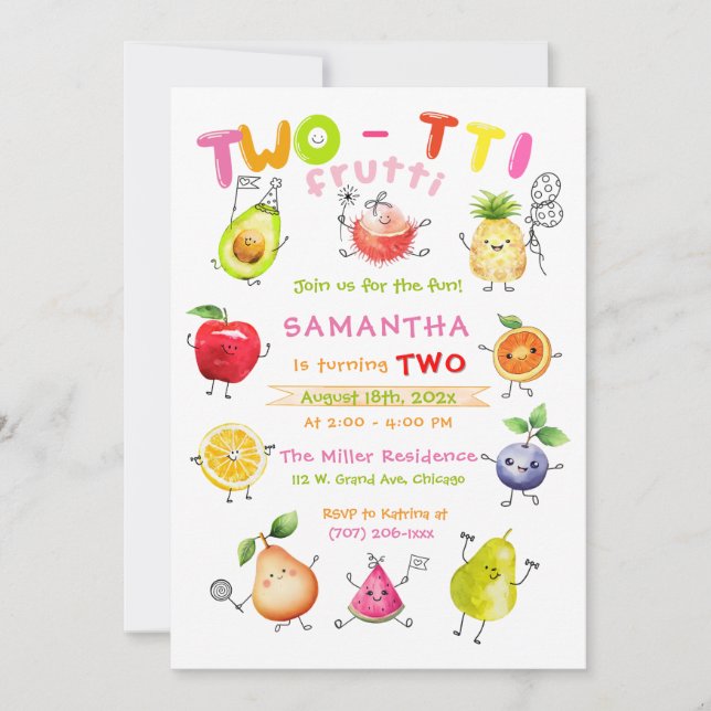 Invitation Twotti Frutti modèle de fête d'anniversaire (Devant)