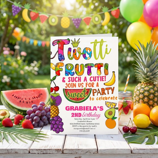 Invitation TWOtti Frutti Tropical  fruit 2e anniversaire fill (Créateur téléchargé)