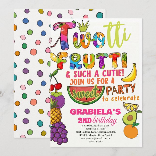 Invitation TWOtti Frutti Tropical  fruit 2e anniversaire fill (Devant / Derrière)