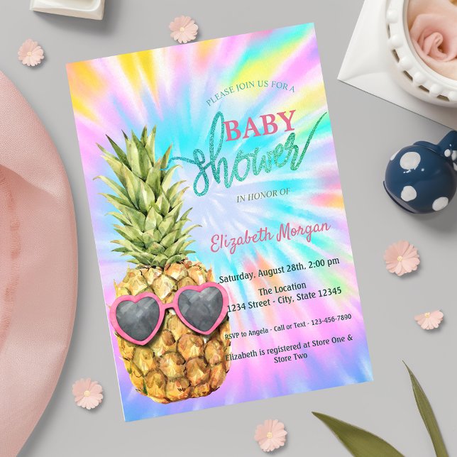 Invitation Tye-Dye Cool aux Ananas pour Bébé (Créateur téléchargé)