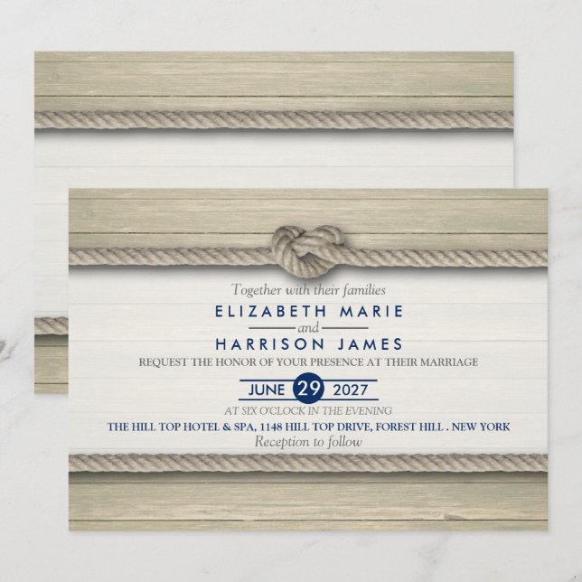 Invitation Tying The Knot Rustic Beach Wedding (Devant / Derrière)