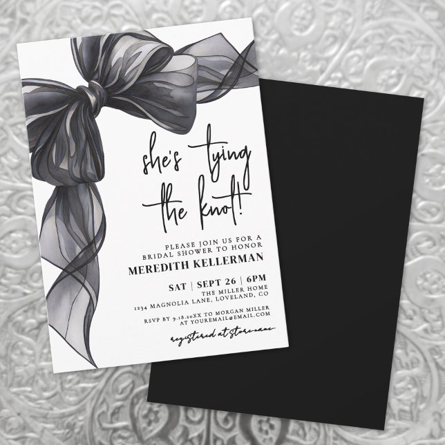 Invitation Tying The Knot : Shower de Mariage Black Bow (Black Bow Tying The Knot Bridal Shower Invitation)