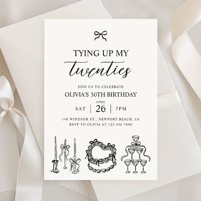 Invitation Tying Up My Twenties Coquette Bow 30th Birthday (Créateur téléchargé)