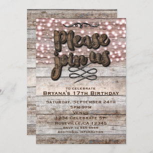 Invitation Type Brown Bois rustique & Lumières Élégante Invit