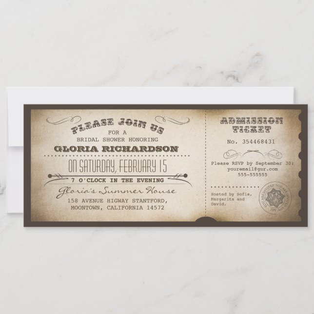 Invitation Type de ticket de douche vintage (Devant)