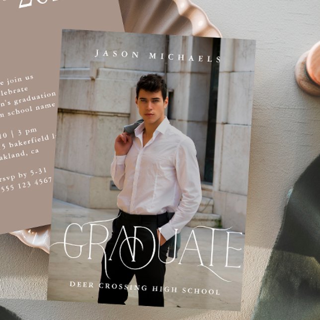 Invitation Type élégant Photo Graduation Party Taupe (Créateur téléchargé)