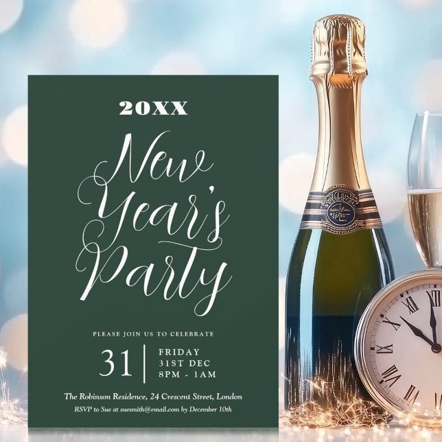 Invitation TYPE MODERNE Nouvel An Eve Party Vert (MODERN TYPE New Years Eve Party Green Invitation)
