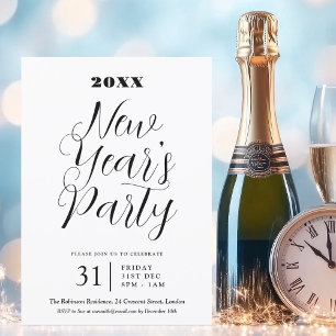 Invitation TYPE MODERNE Nouvel An Soirée Noir Blanc