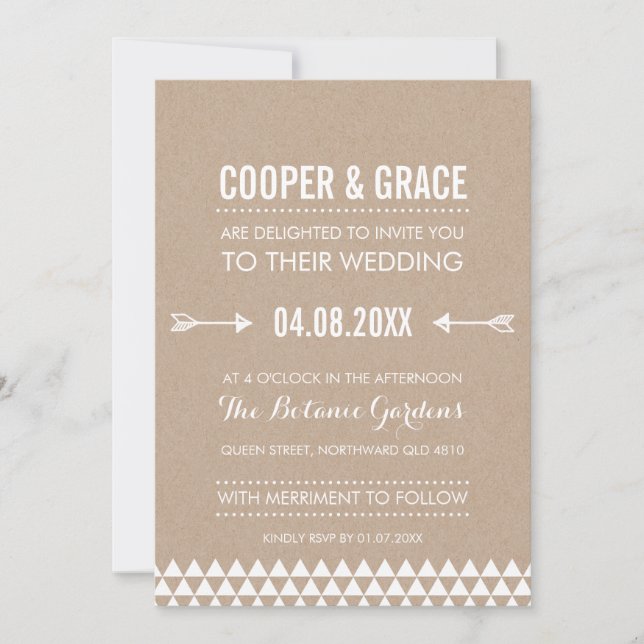 Invitation TYPE SIMPLE MARIAGE motif géométrique  flèche kraf (Devant)