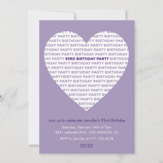 invitation typographie 93e anniversaire xoxo  (Devant)