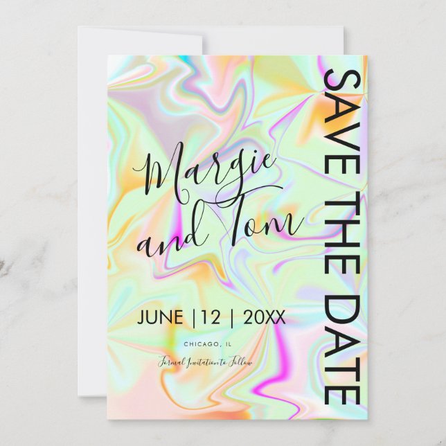 Invitation Typographie Abstraite Holographique Enregistrez la (Devant)