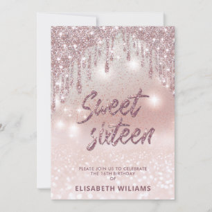 Invitation Typographie adorable rose or glittery gouttes d'om