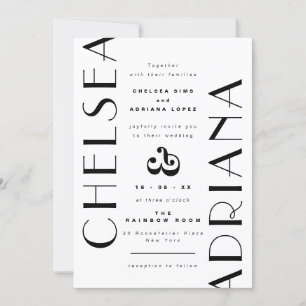 Invitation Typographie Art déco design Mariage noir blanc