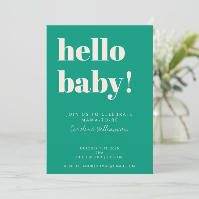 Invitation Typographie audacieuse Baby shower vert printemps  (Debout devant)
