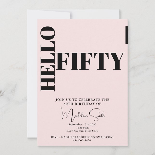 Invitation Typographie audacieuse Blush rose moderne 50e anni (Devant)