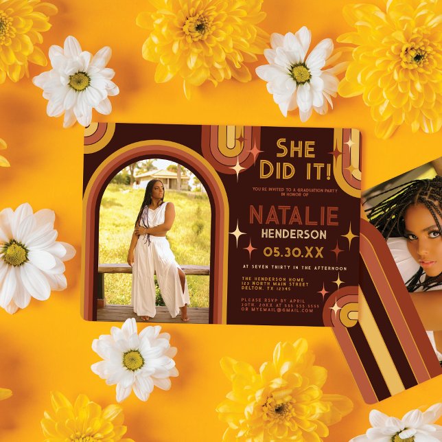 Invitation Typographie audacieuse des années 70 Retro Arch Ar (Créateur téléchargé)