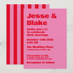Invitation Typographie audacieuse, mariage rose et rouge