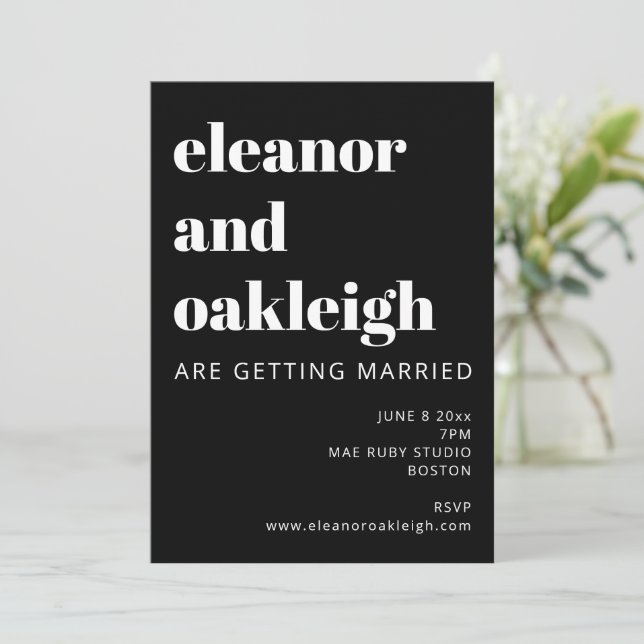Invitation Typographie audacieuse Noir et blanc Mariage moder (Debout devant)