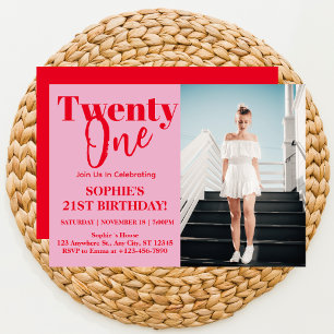 Invitation Typographie audacieuse Pink Moderne 21e fête d'ann
