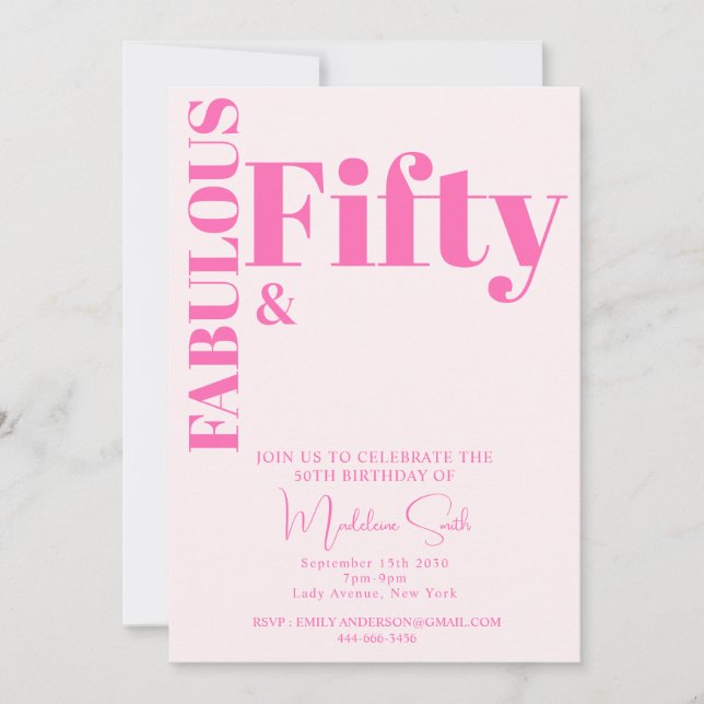 Invitation Typographie audacieuse Rose chaud moderne 50e anni (Devant)