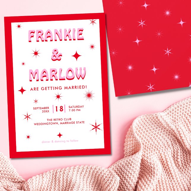 Invitation Typographie audacieuse rose vif rouge Mariage mode (Créateur téléchargé)