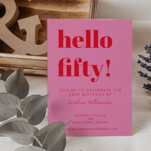 Invitation Typographie audacieuse Rouge rose moderne 50e anni