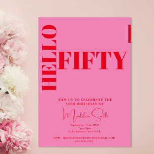 Invitation Typographie audacieuse Rouge rose moderne 50e anni