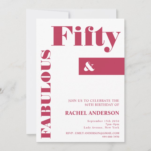 Invitation Typographie audacieuse Viva Magenta Moderne 50e an (Devant)