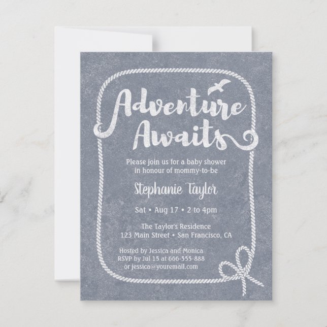 Invitation Typographie Aventure Attend Le Baby shower Nautiqu (Devant)