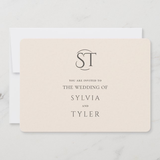 Invitation Typographie beige Crest Monogramme Mariage (Devant)