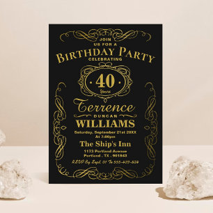 Invitation Typographie Black & Gold tendance fête d'anniversa