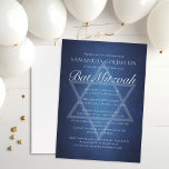 Invitation Typographie bleu moderne Bat mitzvah officiel<br><div class="desc">De belles nuances profondes de bleu foncé créent une texture comme de l'eau sur cette invitation Bat mitzvah formelle. Élégant script blanc minimaliste avec vos détails de cérémonie et de réception sur un magnifique dégradé sous la subtile étoile de David pour célébrer l'âge de votre fille juive.</div>